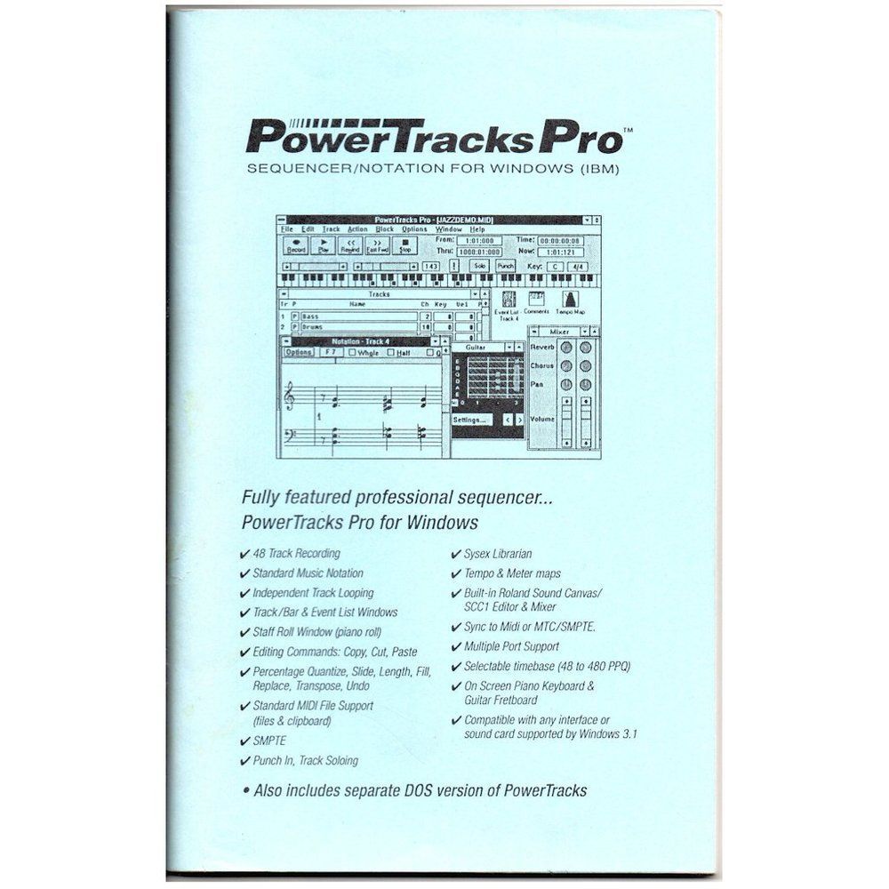 Manual for Powertracks Pro Sequencer Audio Recorder Windows 3.1, DOS